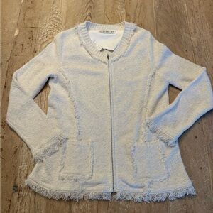 Ost Off WhiteTextured Zip SweaterJacket Fringe Small